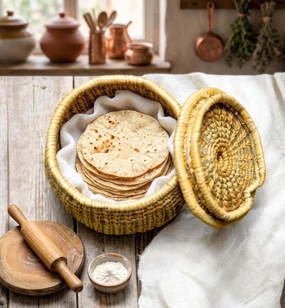 Handwoven Natural Fiber Roti Basket with Lid — image 1
